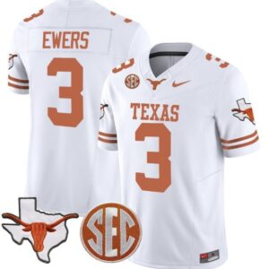 Quinn Ewers  #3 Texas Longhorns State Map SEC Patch Vapor   White