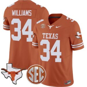 Ricky Williams  #34 Texas Longhorns State Map SEC Patch Vapor   Orange