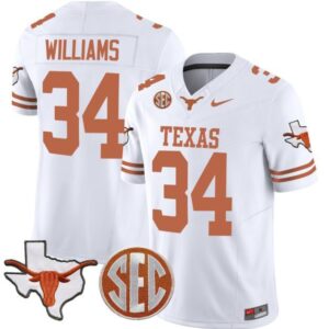 Ricky Williams  #34 Texas Longhorns State Map SEC Patch Vapor   White