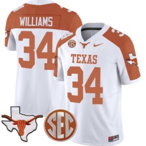 Ricky Williams  #34 Texas Longhorns State Map SEC Patch Vapor   White Alter