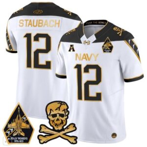 Roger Staubach  #12 Navy Midshipmen Vapor Patch College   White Gold