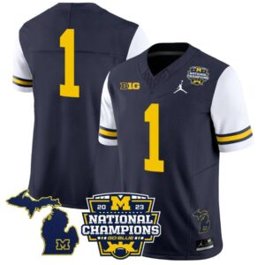 Team Blank Name  #1 Michigan Wolverines National Champions Vapor Map  Sleeves White