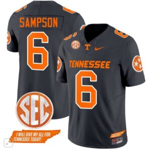 Tennessee Volunteers Dylan Sampson  #6 Vapor SEC Patch College   Black