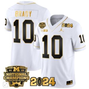 Tom Brady  #10 Michigan Wolverines 2024 CFP National Champions Vapor  White Gold