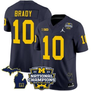 Tom Brady  #10 Michigan Wolverines National Champions Vapor Map   Navy