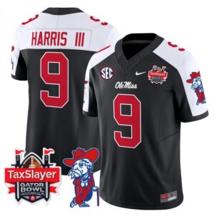 Tre Harris  #9 Ole Miss Rebels Gator Bowl Patch Vapor   Black Alternate