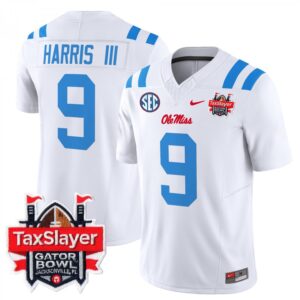 Tre Harris  #9 Ole Miss Rebels Gator Bowl Patch Vapor   White