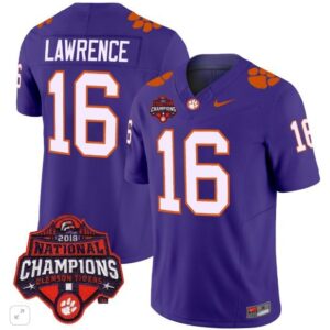 Trevor Lawrence  #16 Clemson Tigers National Champions Patch  All  Purple