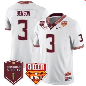 Trey Benson  #3 Florida State Seminoles Scholar Cheezit Bowl Vapor   White