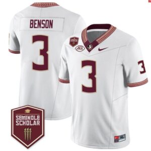 Trey Benson  #3 Florida State Seminoles Scholar Vapor Patch   White