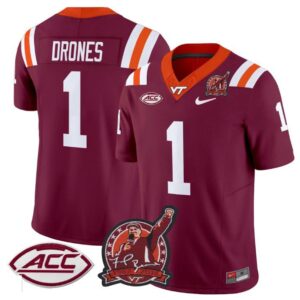 Virginia Tech Hokies Kyron Drones  #1 Coach Frank Beamer Patch   Maroon