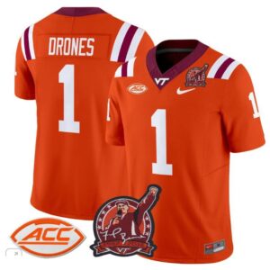 Virginia Tech Hokies Kyron Drones  #1 Coach Frank Beamer Patch   Orange