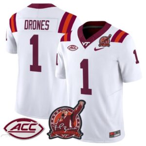 Virginia Tech Hokies Kyron Drones  #1 Coach Frank Beamer Patch   White