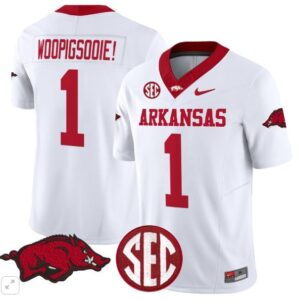 Woo Pig Sooie!  #1 Arkansas Razorbacks Home Vapor Patch College   White