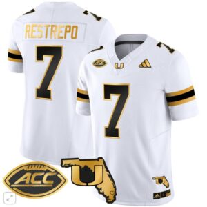 Xavier Restrepo  #7 Miami Hurricanes Vapor ACC Patch   White Gold