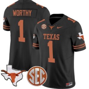 Xavier Worthy  #1 Texas Longhorns State Map SEC Patch Vapor   Black