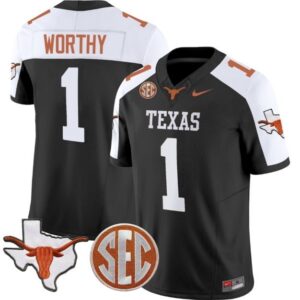 Xavier Worthy  #1 Texas Longhorns State Map SEC Patch Vapor   Black Alternate