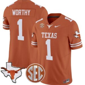 Xavier Worthy  #1 Texas Longhorns State Map SEC Patch Vapor   Orange