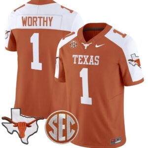 Xavier Worthy  #1 Texas Longhorns State Map SEC Patch Vapor   Orange Alternate