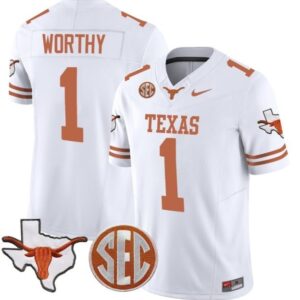 Xavier Worthy  #1 Texas Longhorns State Map SEC Patch Vapor   White