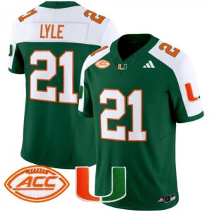 Jordan Lyle Jersey #21 Miami Hurricanes 2025 Limited Stitched Green Alternate