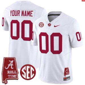 Custom Alabama Crimson Jersey Throwback Alabama Map Stitched White