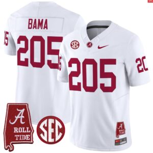 Bama Jersey #205 Alabama Crimson Throwback Alabama Map Stitched White