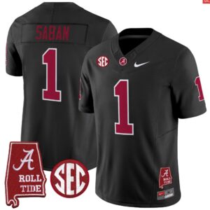 Nick Saban Jersey #1 Alabama Crimson Throwback Alabama Map Stitched Black