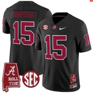 Ty Simpson Jersey #15 Alabama Crimson Throwback Alabama Map Stitched Black
