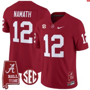 Joe Namath Jersey #12 Alabama Crimson Throwback Alabama Map Stitched Crimson