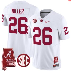 Jam Miller Jersey #26 Alabama Crimson Throwback Alabama Map Stitched White