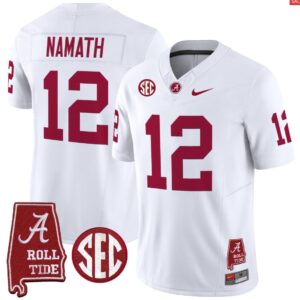 Joe Namath Jersey #12 Alabama Crimson Throwback Alabama Map Stitched White