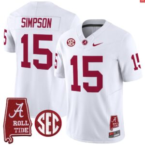 Ty Simpson Jersey #15 Alabama Crimson Throwback Alabama Map Stitched White