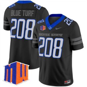 Blue Turf Jersey #208 Boise State Broncos 2025 Vapor Stitched Black