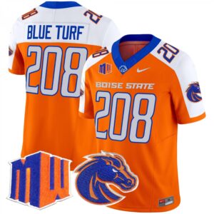 Blue Turf Jersey #208 Boise State Broncos 2025 Vapor Stitched Orange Alternate