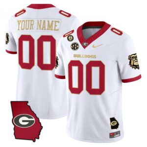 Custom Georgia Bulldogs Jersey 2025 Georgia Map, Vince Dooley Stitched White Gold Trim