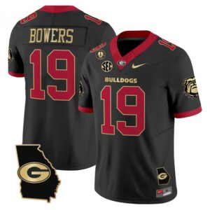 Brock Bowers Jersey #19 Georgia Bulldogs 2025 Georgia Map, Vince Dooley Stitched Black Gold Trim