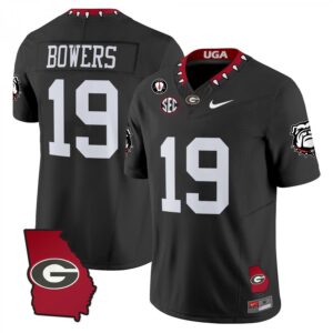 Brock Bowers Jersey #19 Georgia Bulldogs 2025 Georgia Map, Vince Dooley Stitched Black