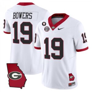 Brock Bowers Jersey #19 Georgia Bulldogs 2025 Georgia Map, Vince Dooley Stitched White