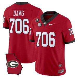 Dawg Jersey #706 Georgia Bulldogs 2025 Georgia Map, Vince Dooley Stitched Red