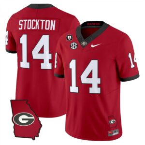 Gunner Stockton Jersey #14 Georgia Bulldogs 2025 Georgia Map, Vince Dooley Stitched Red