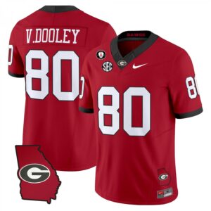 Vince Dooley Jersey #80 Georgia Bulldogs 2025 Georgia Map, Vince Dooley Stitched Red
