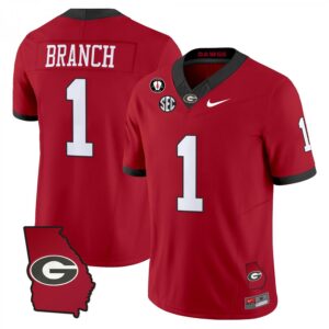 Zachariah Branch Jersey #1 Georgia Bulldogs 2025 Georgia Map, Vince Dooley Stitched Red