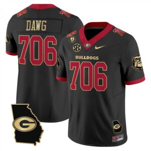 Dawg Jersey #706 Georgia Bulldogs 2025 Georgia Map, Vince Dooley Stitched Black Gold Trim