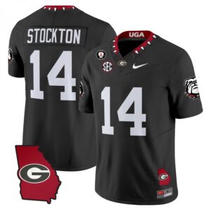 Gunner Stockton Jersey #14 Georgia Bulldogs 2025 Georgia Map, Vince Dooley Stitched Black