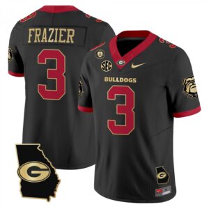 Nate Frazier Jersey #3 Georgia Bulldogs 2025 Georgia Map, Vince Dooley Stitched Black Gold Trim