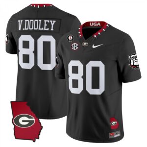 Vince Dooley Jersey #80 Georgia Bulldogs 2025 Georgia Map, Vince Dooley Stitched Black