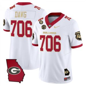 Dawg Jersey #706 Georgia Bulldogs 2025 Georgia Map, Vince Dooley Stitched White Gold Trim