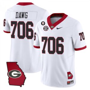 Dawg Jersey #706 Georgia Bulldogs 2025 Georgia Map, Vince Dooley Stitched White