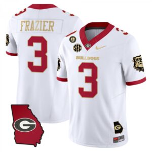 Nate Frazier Jersey #3 Georgia Bulldogs 2025 Georgia Map, Vince Dooley Stitched White Gold Trim